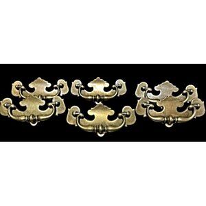 Lot of 6 Vintage Batwing Style Chippendale Drawer Handles 4" Spread 5.75" Long